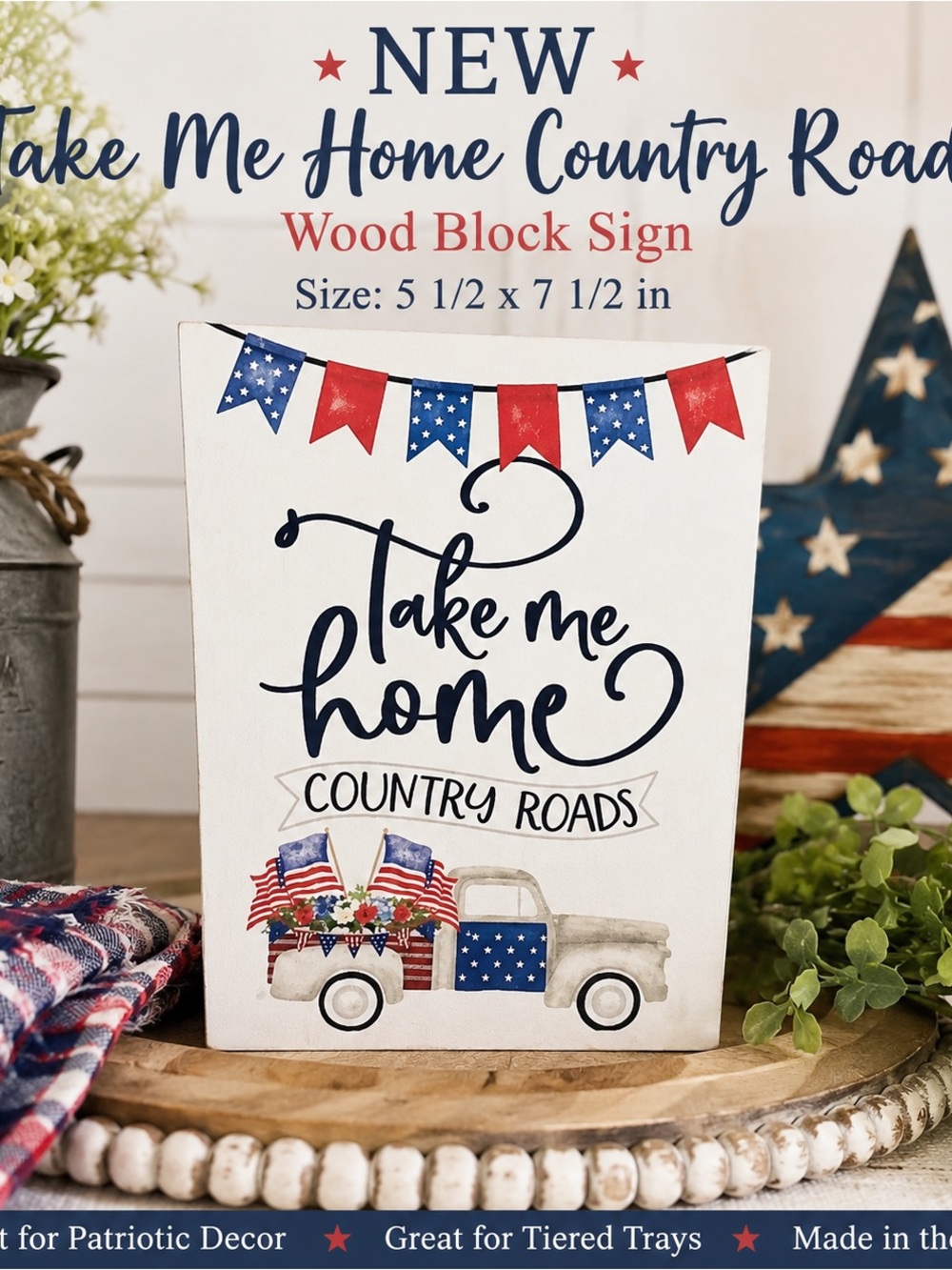 New Americana Wood Block Sign – Take Me Home Country Roads – 5.5 x 7.5
